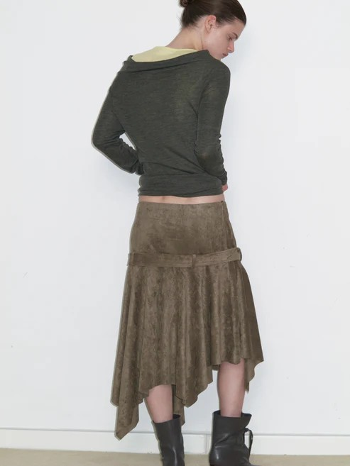 Asymmetrical Suede Skirt