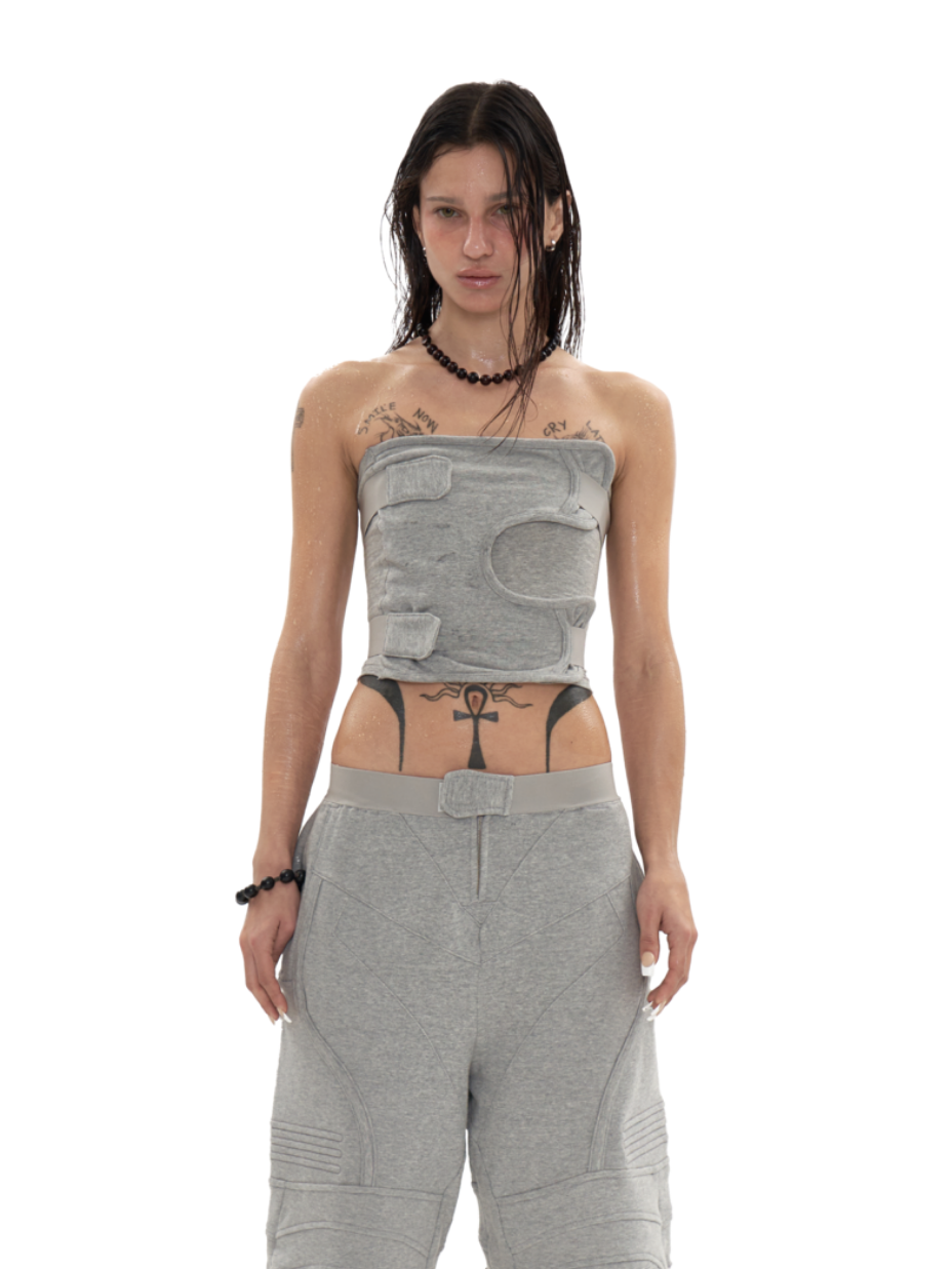 Biker Banding Top In Melange Grey