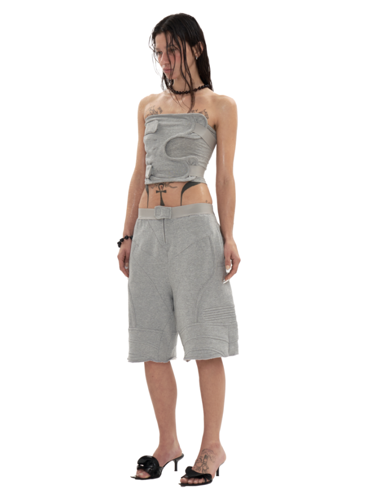 Biker Banding Sweat Short In Melange Grey