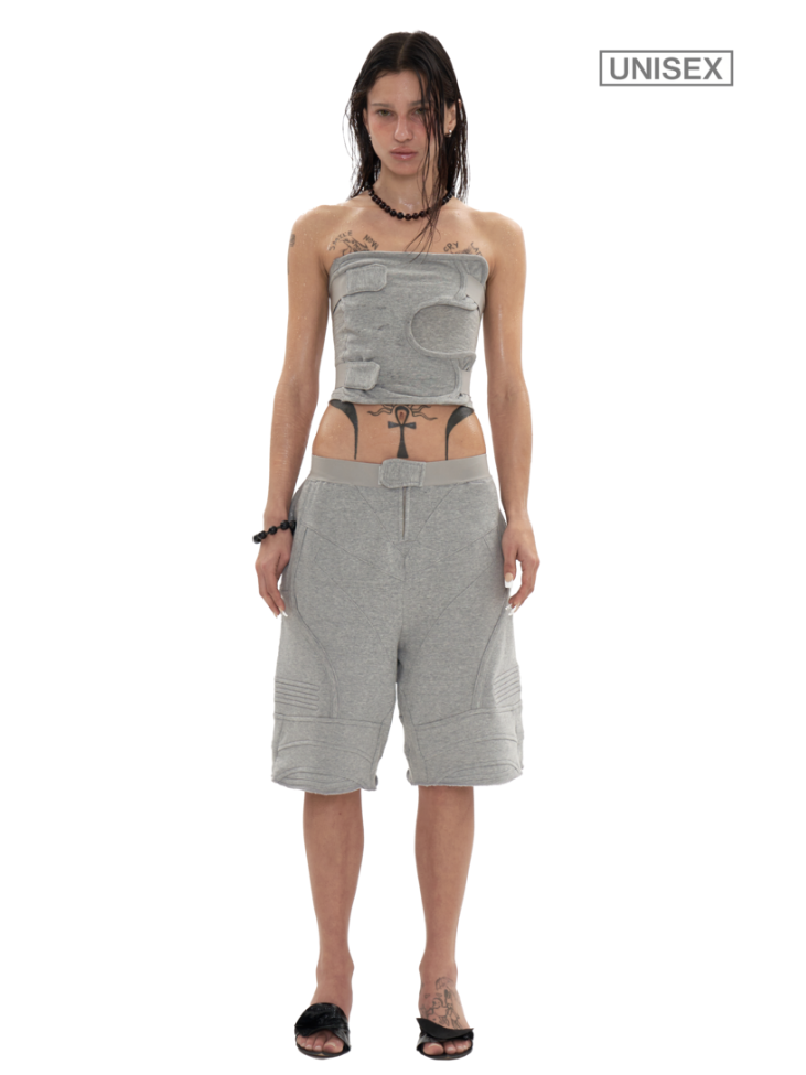 Biker Banding Sweat Short In Melange Grey