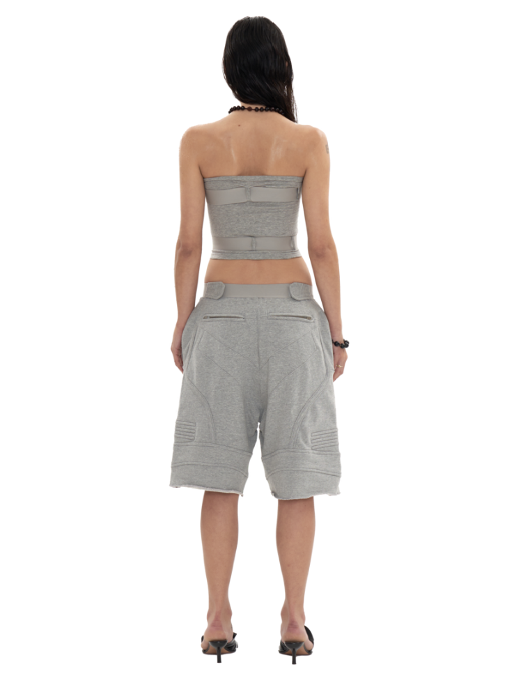 Biker Banding Sweat Short In Melange Grey