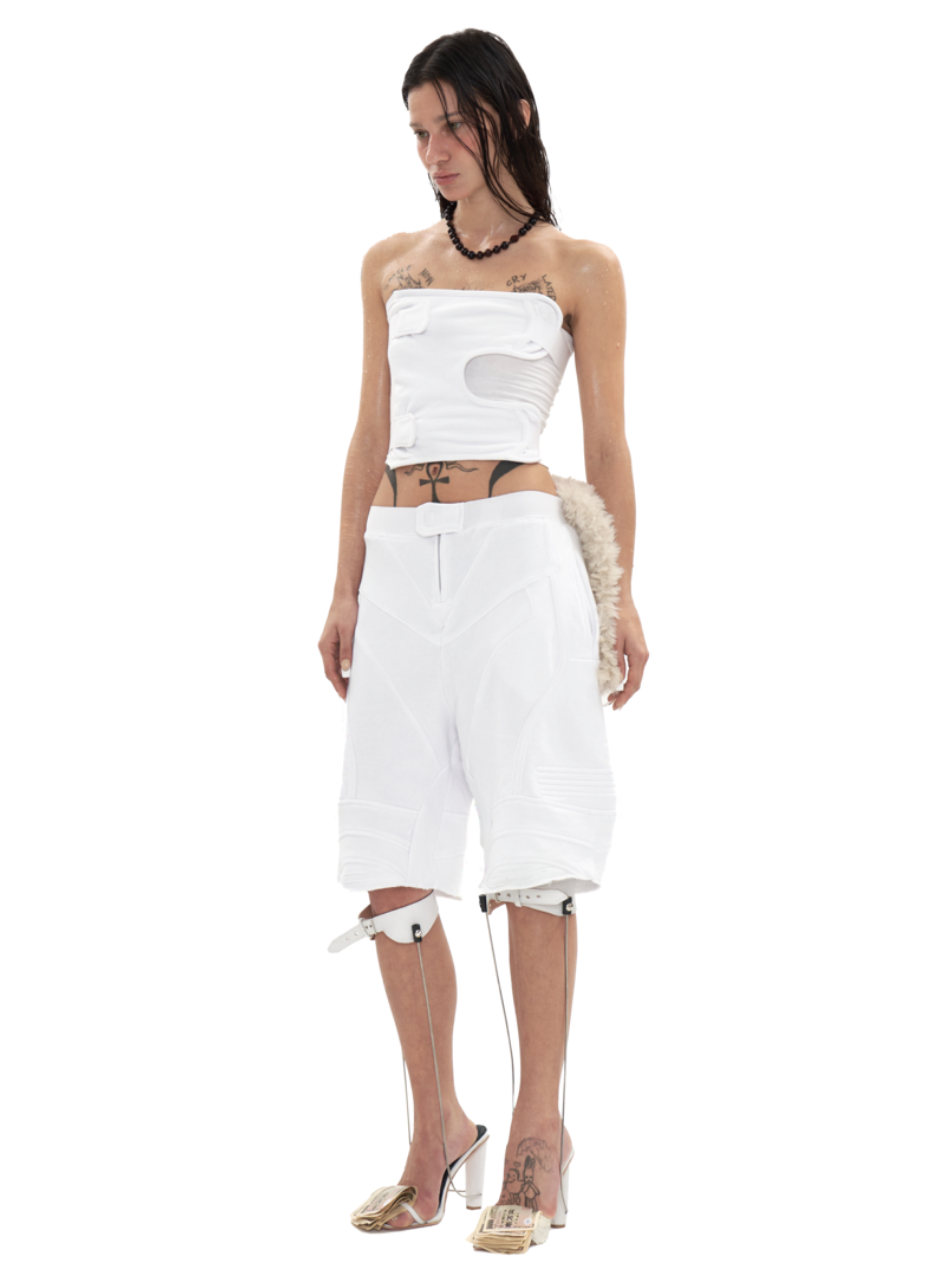 Biker Banding Sweat Short In White