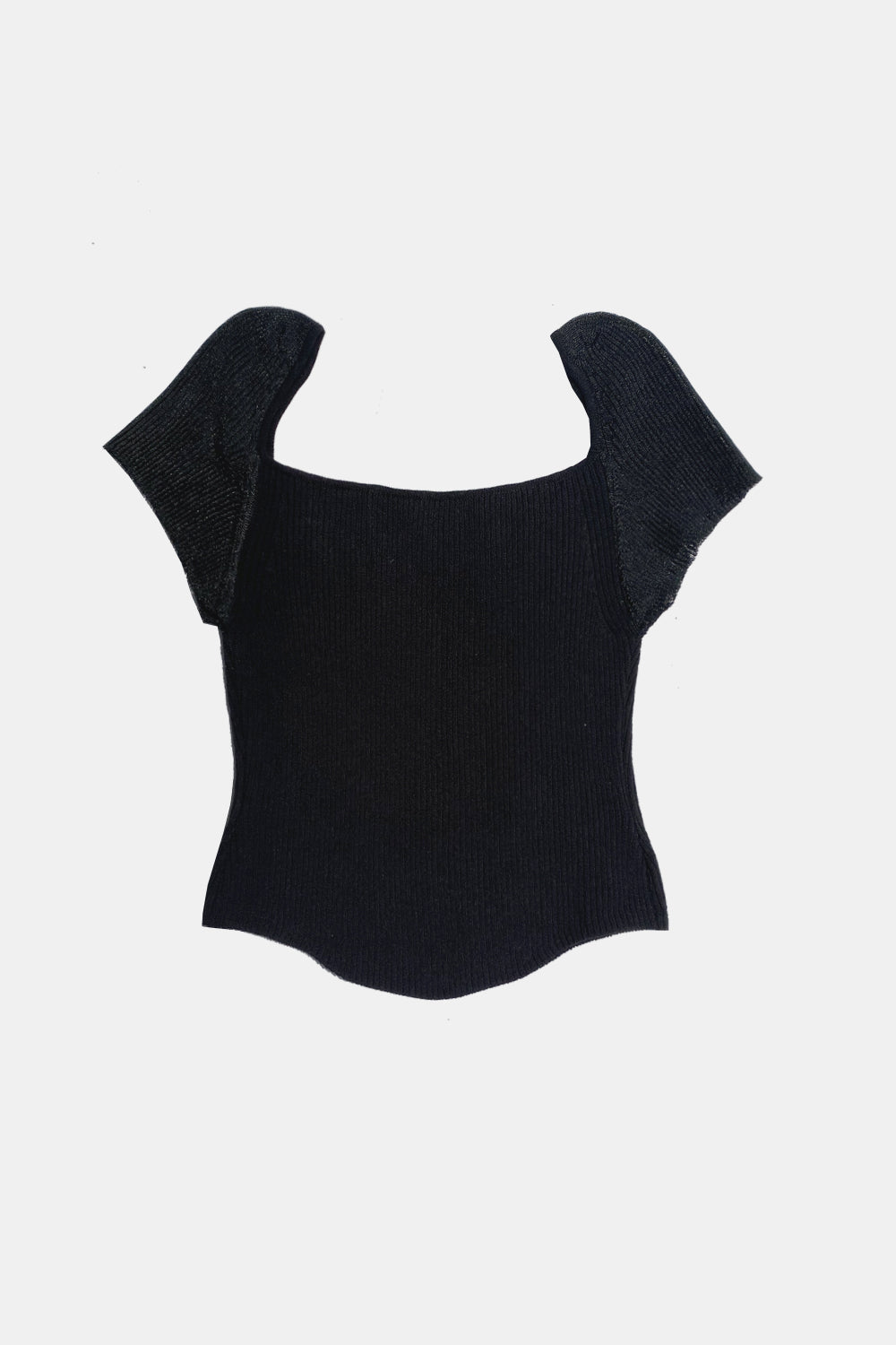 Sheer Sleeve Knit Blouse (Black)