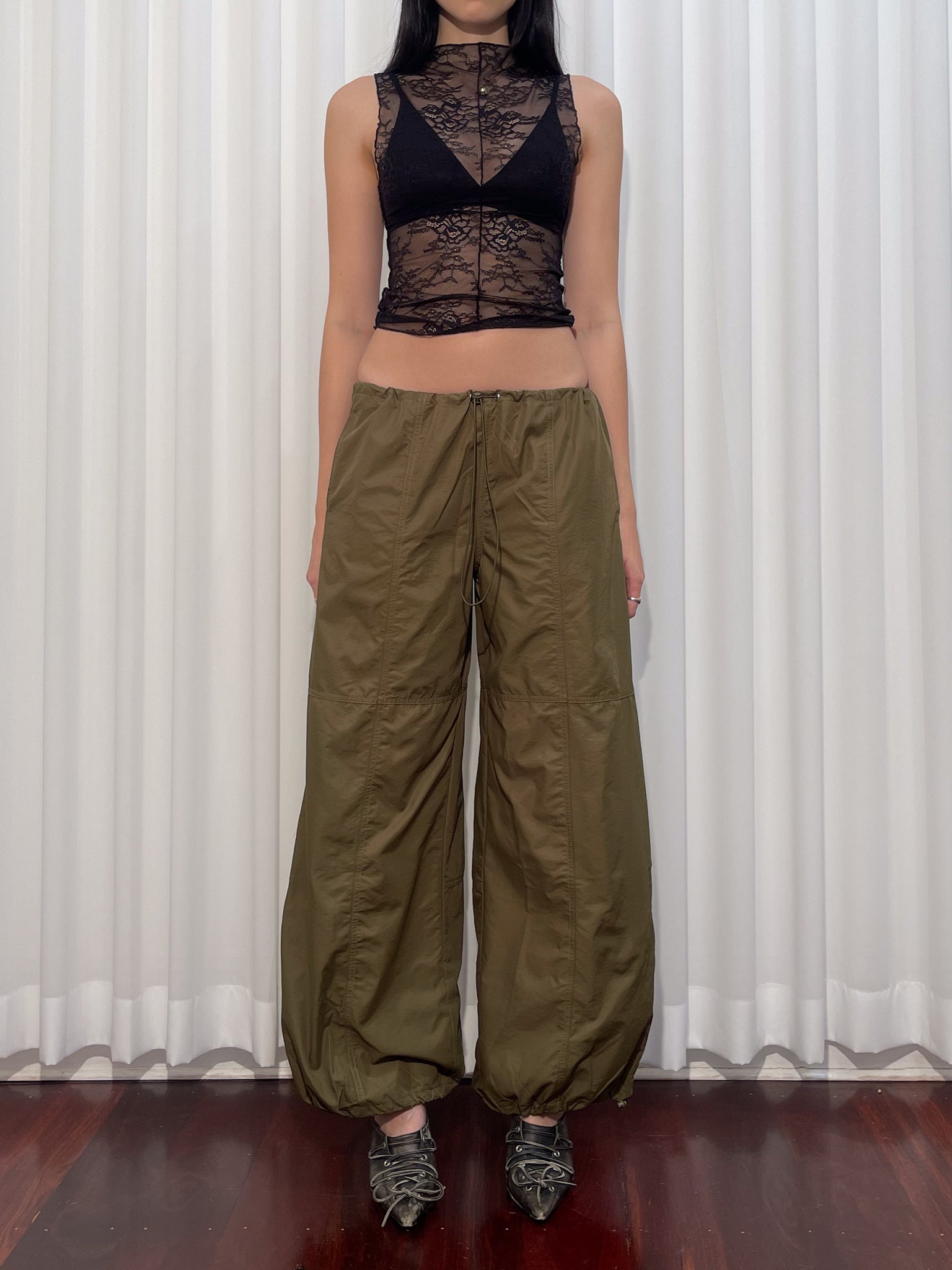 Olive Green Drawstring Cargo Pants