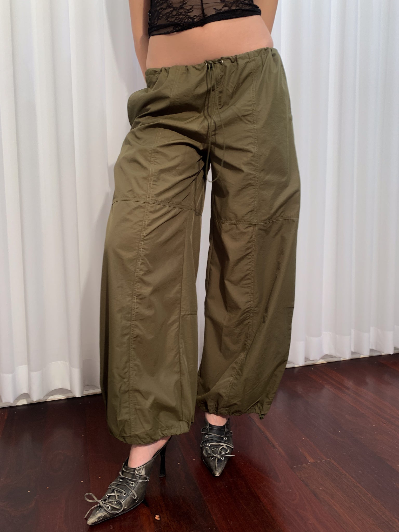 Olive Green Drawstring Cargo Pants