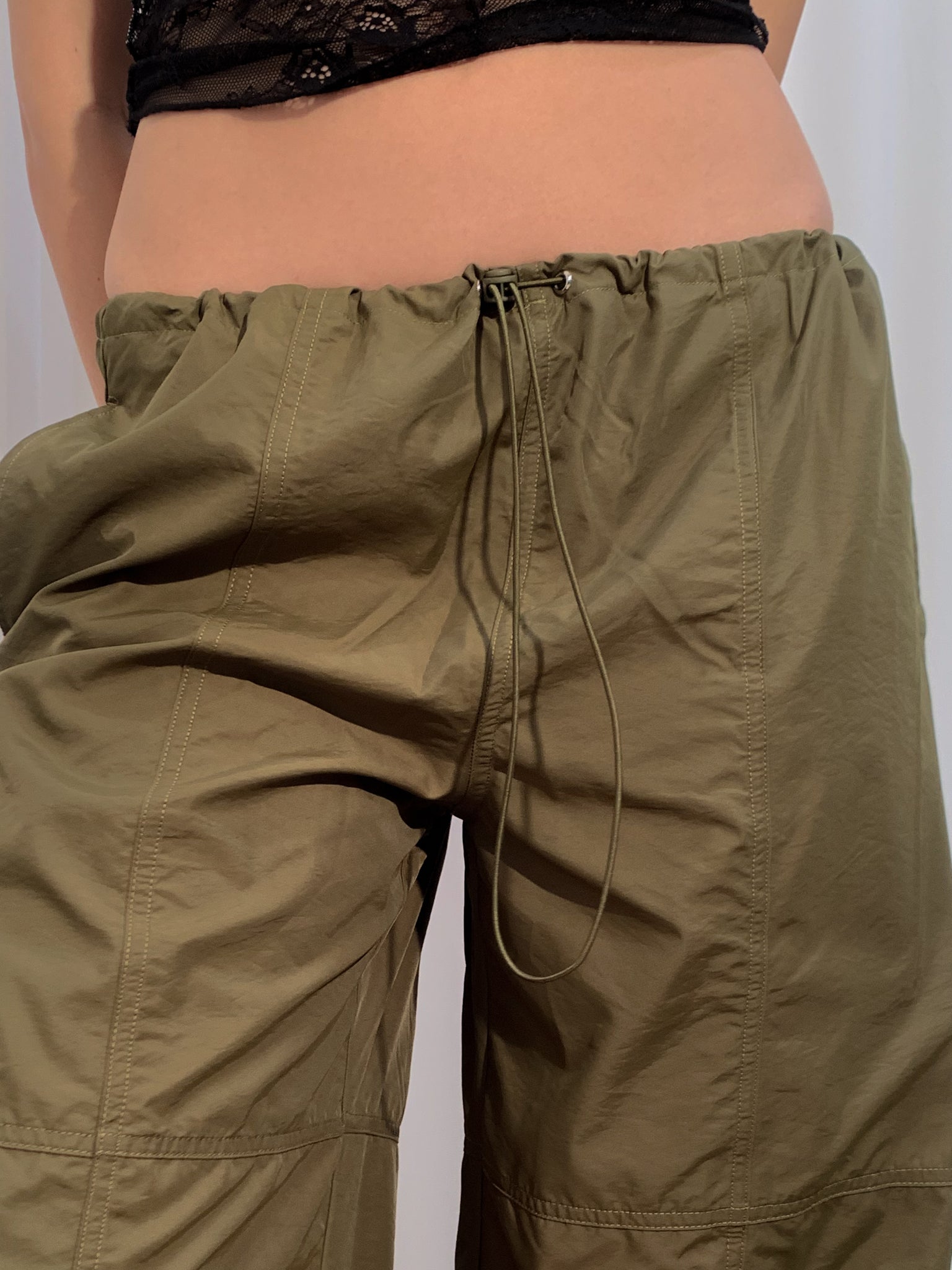 Olive Green Drawstring Cargo Pants