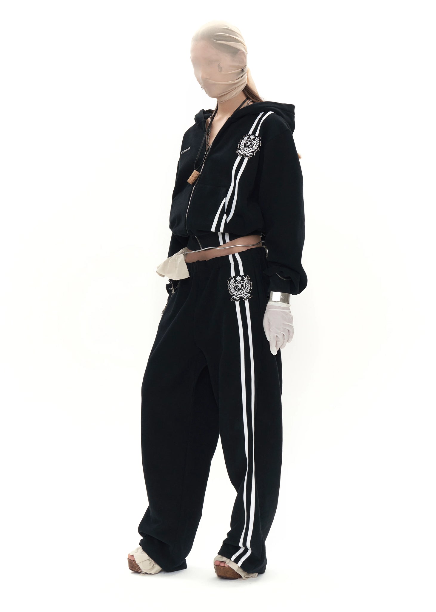 Beaded School Logo Track Pants in Black