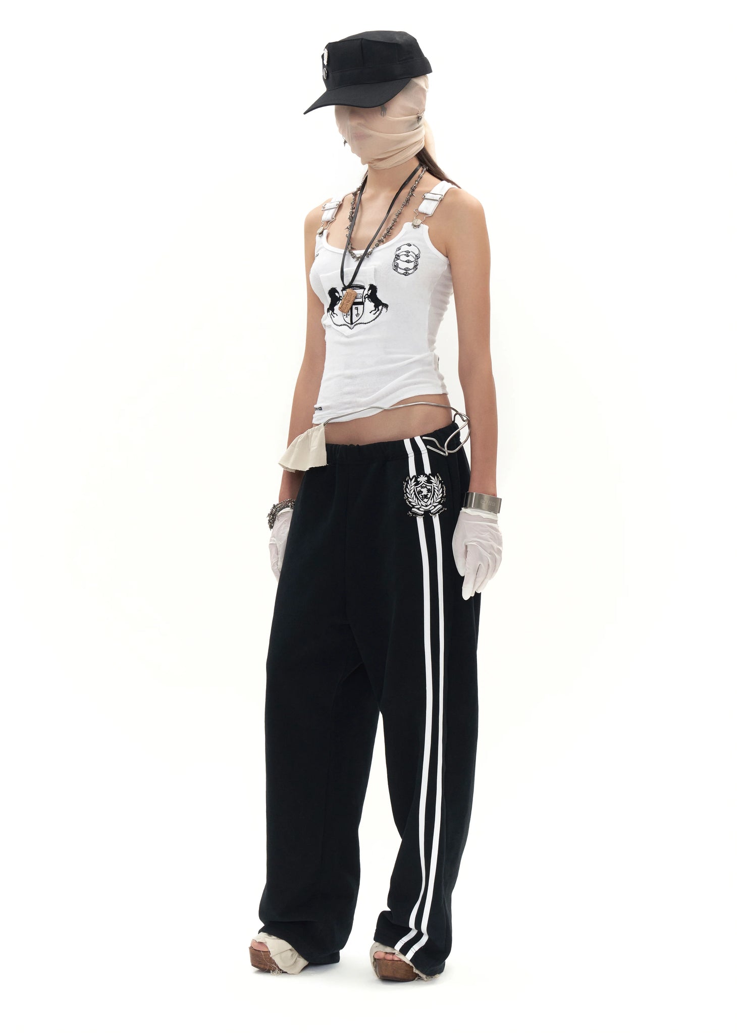 Beaded School Logo Track Pants in Black