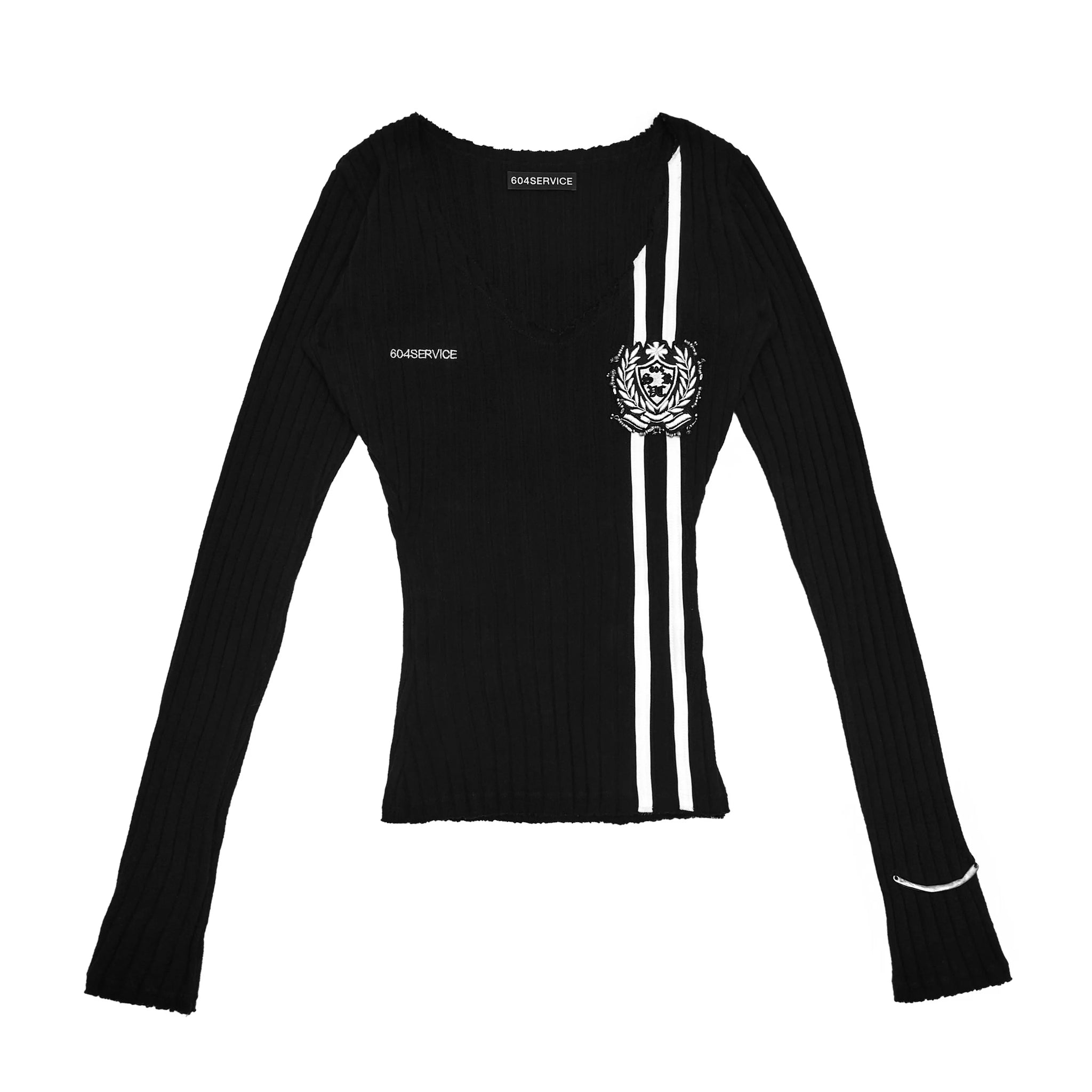 Beaded School Logo Track Sweater in Black