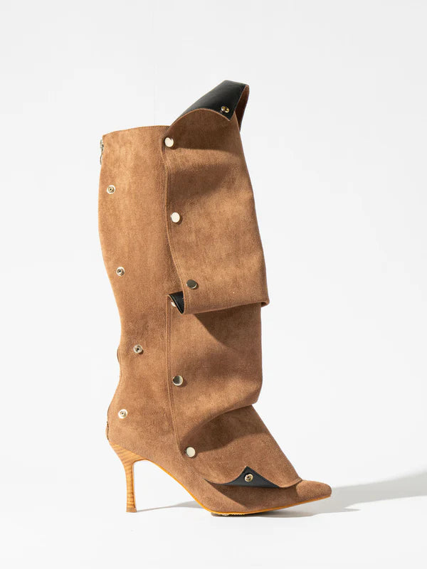 Fini Pointed Toe Buckle Detouchable Boots-Carmel Brown