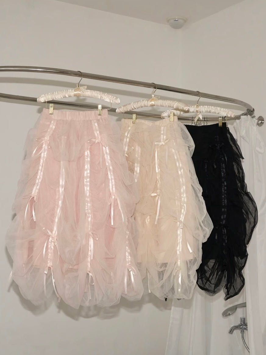 Ballerina Drawstring Ribbon Skirt[4colours]