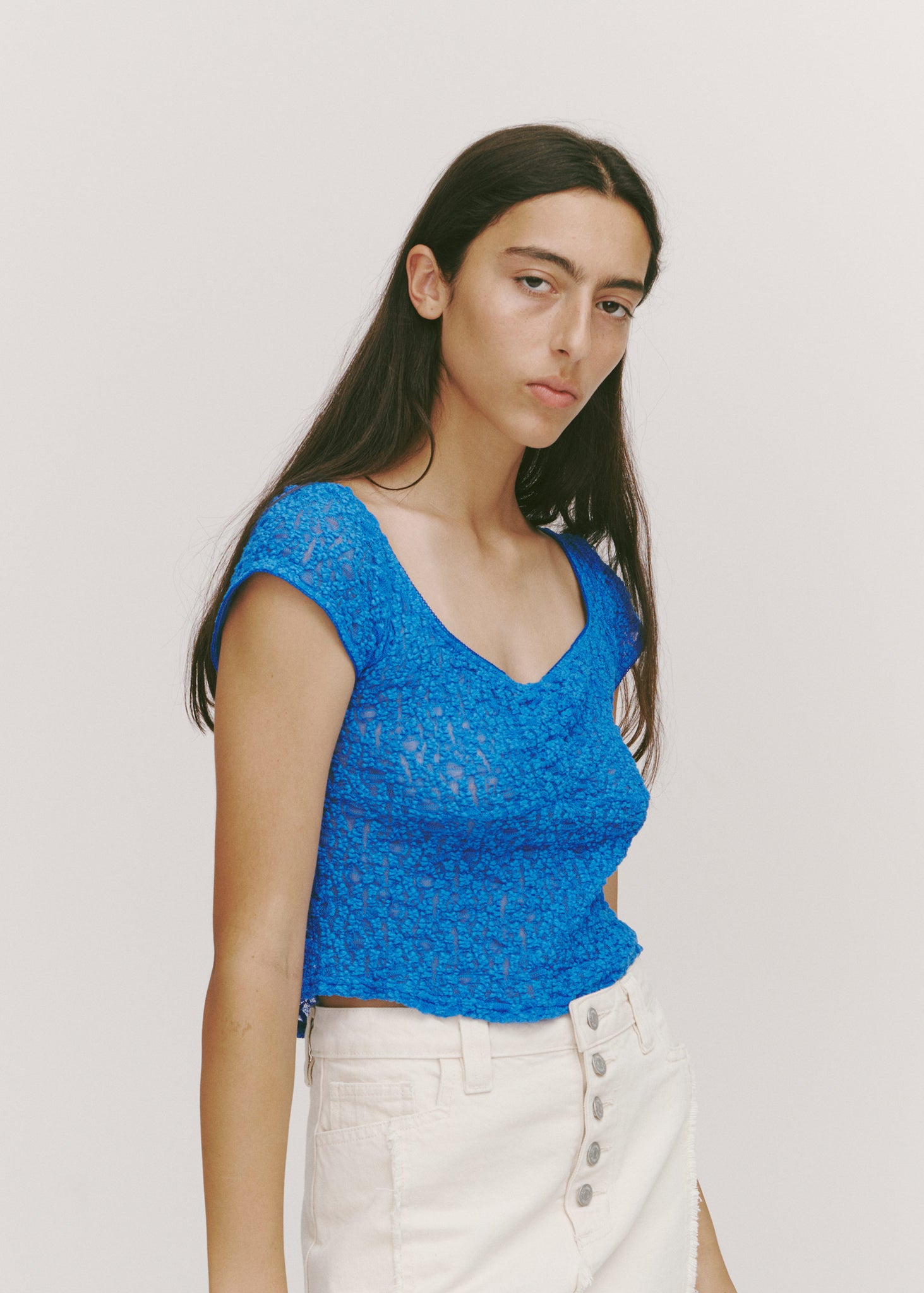 Impression Lace Tee - Deep Cyan