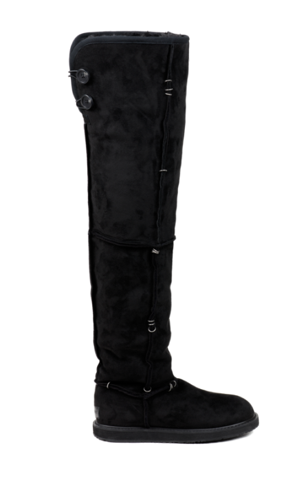 [Order made] Pierced Thigh-High Suede Shearling Boot