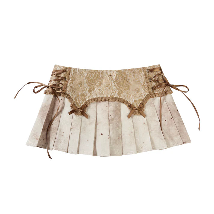 Grungy Lace Patchwork Mini Pleated Skort