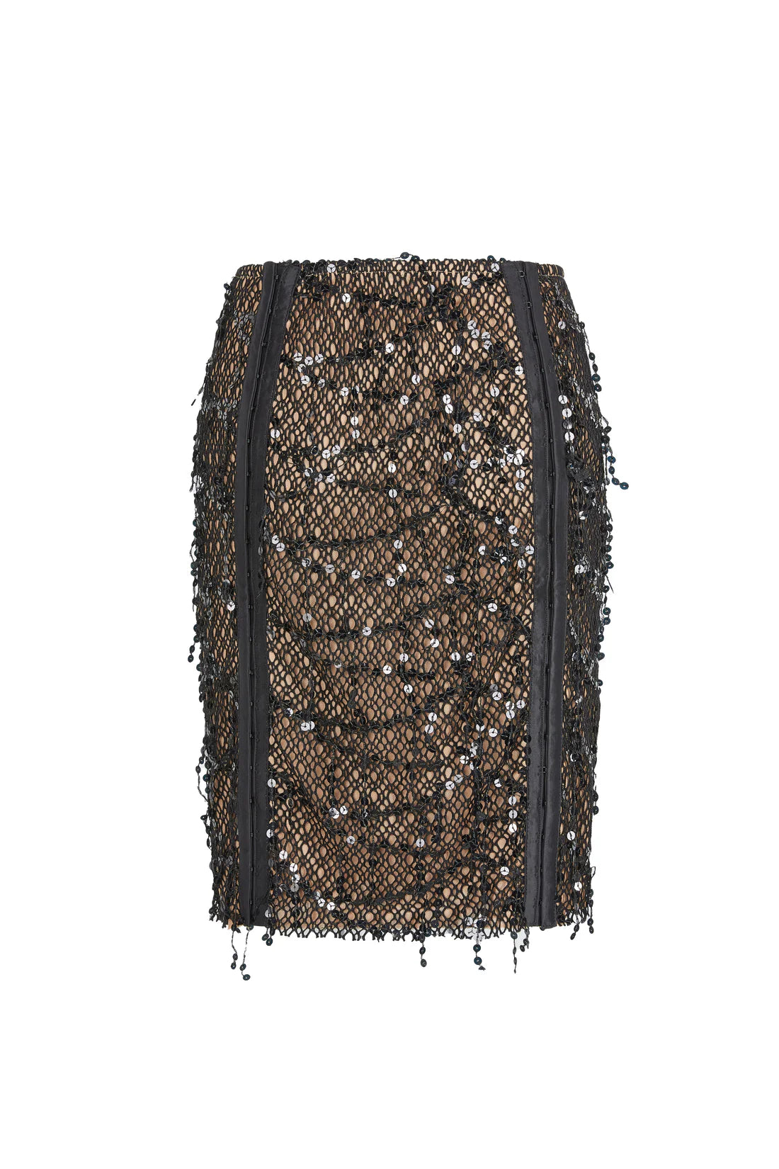 Black Sequin Tassel Fishnet Skirt